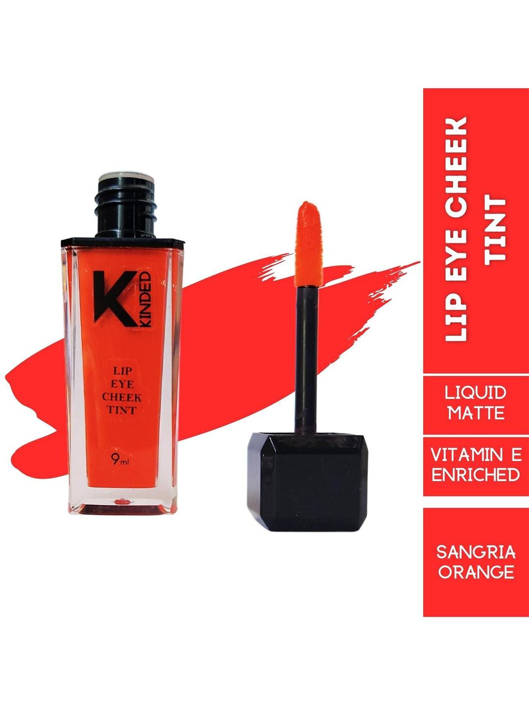 kinded liquid matte 3-in-1 lip eye cheek tint with vitamin e 9 ml - sangria orange 08
