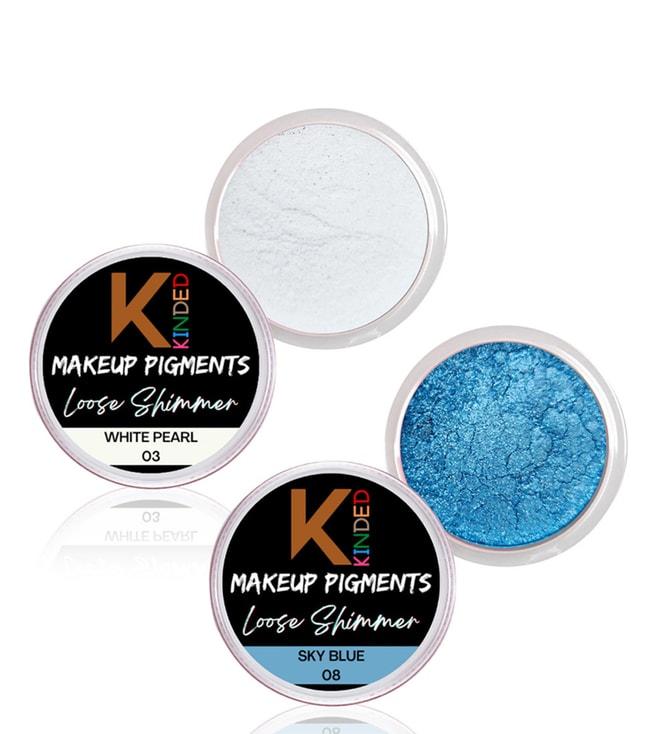 kinded makeup pigments loose shimmer powder eyeshadow 03 white pearl & 08 sky blue combo