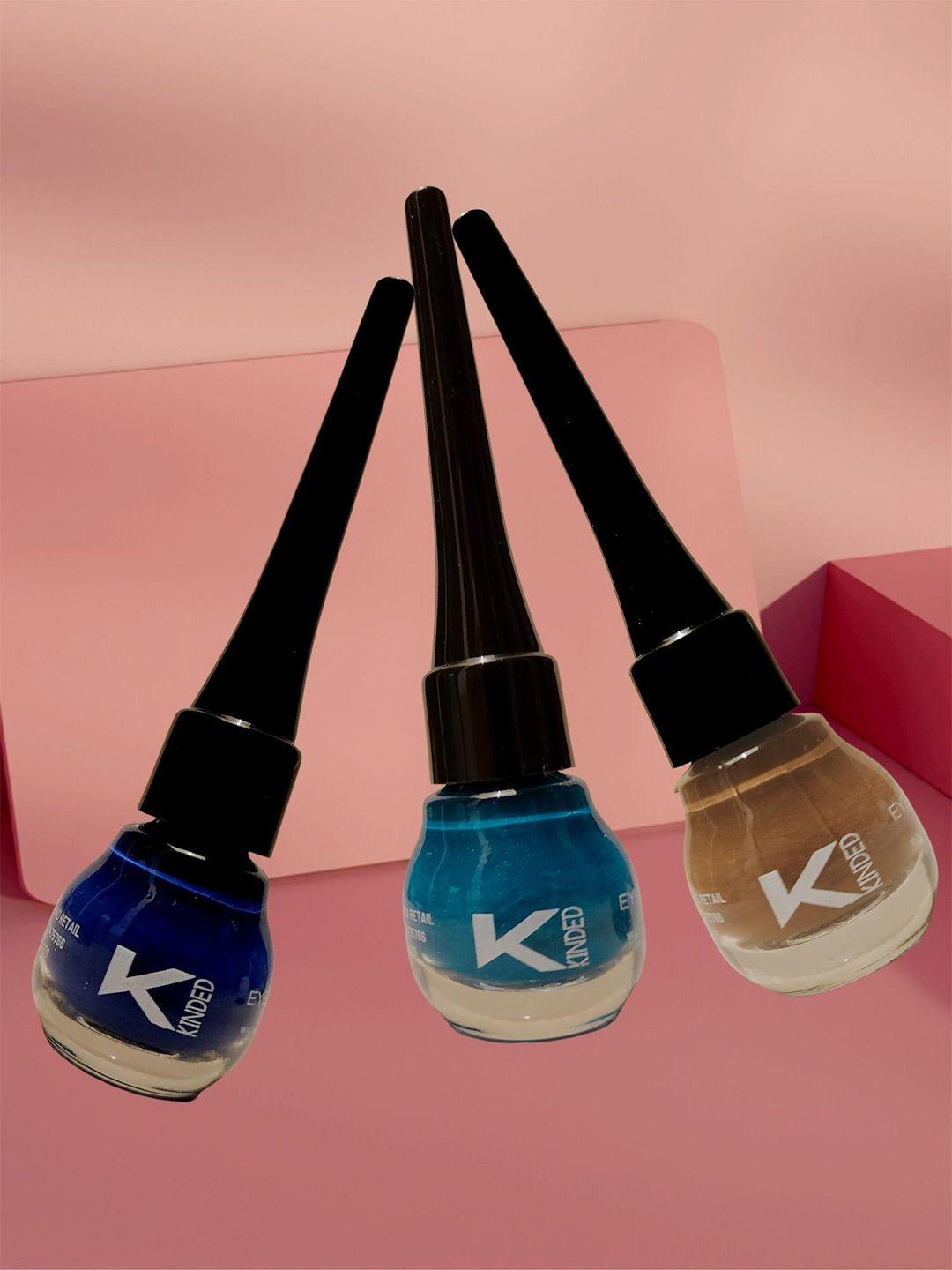 kinded set of 3 smudge-proof & water resistant matte liquid eye liners 5 ml each- teal green - royal blue - camel brown