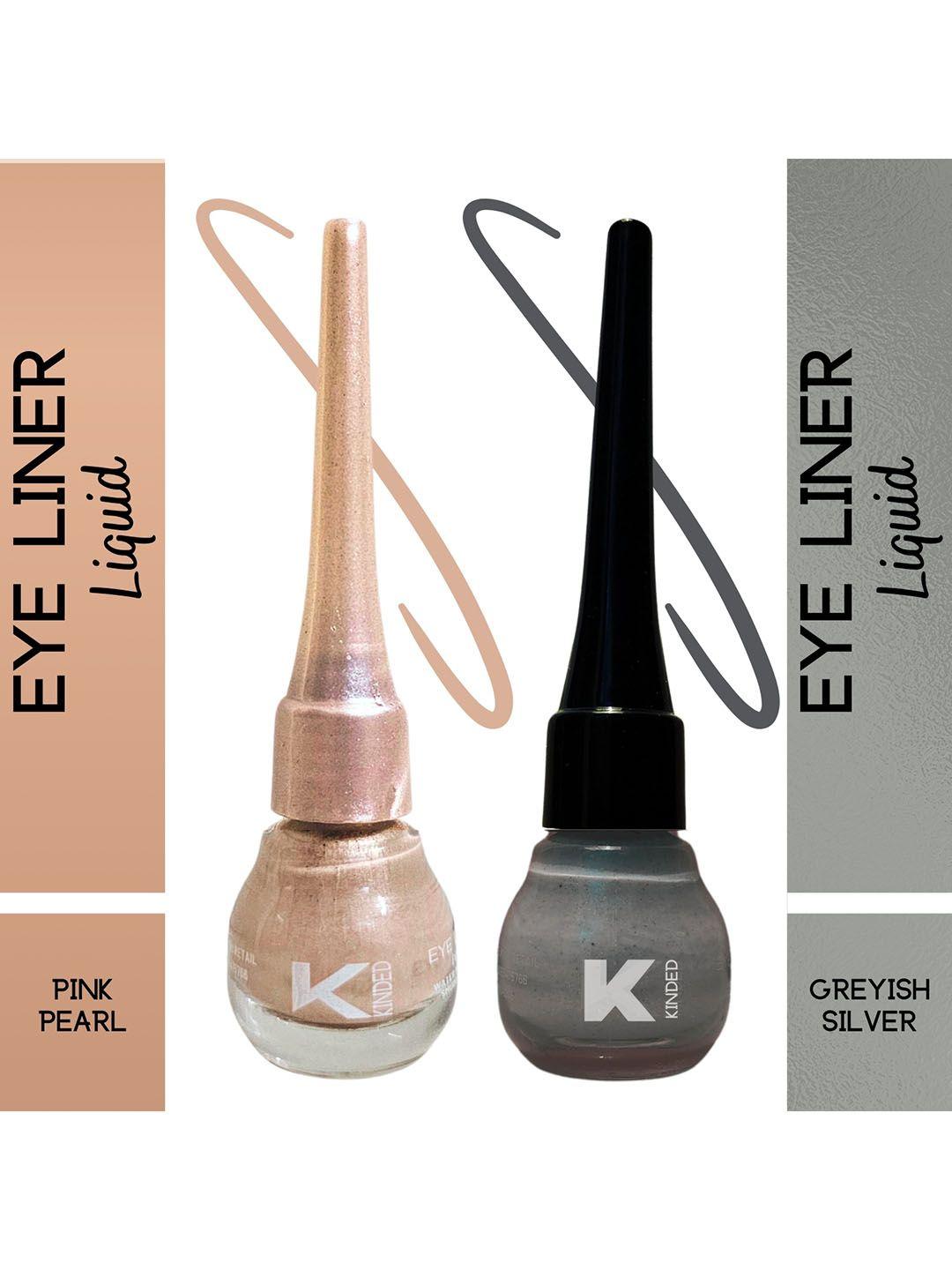 kinded 2-pcs long lasting eyeliner - 5ml each - greyish silver & pink pearl
