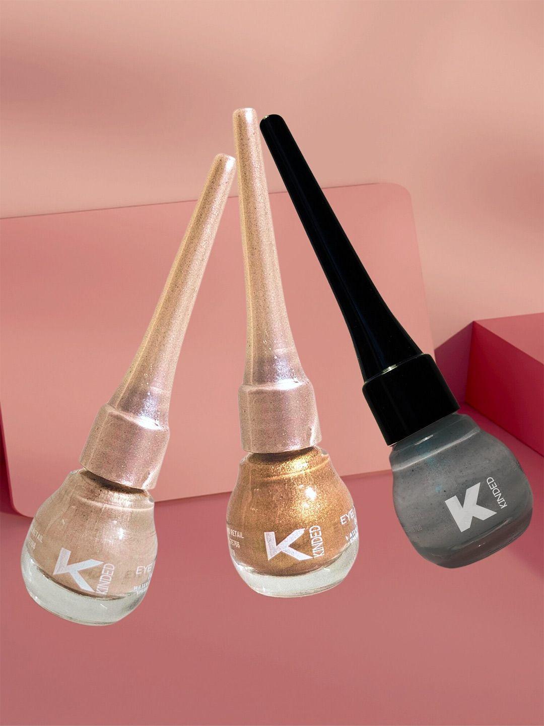 kinded 3-pcs long lasting eye liner - 5ml each - greyish silver- pink pearl & cool copper