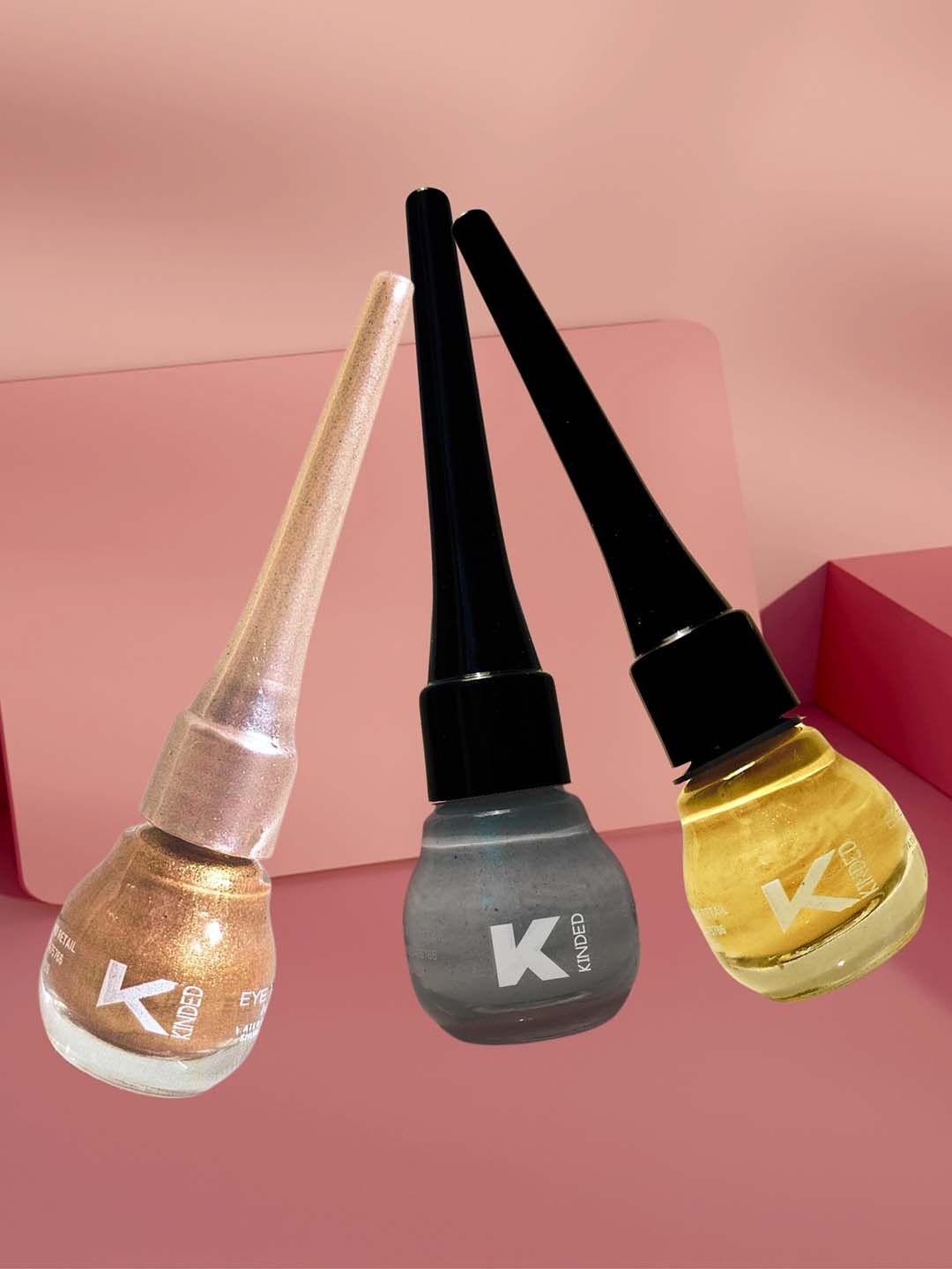 kinded 3-pcs long lasting eyeliner - 5ml each - golden glaze-greyish silver & cool copper