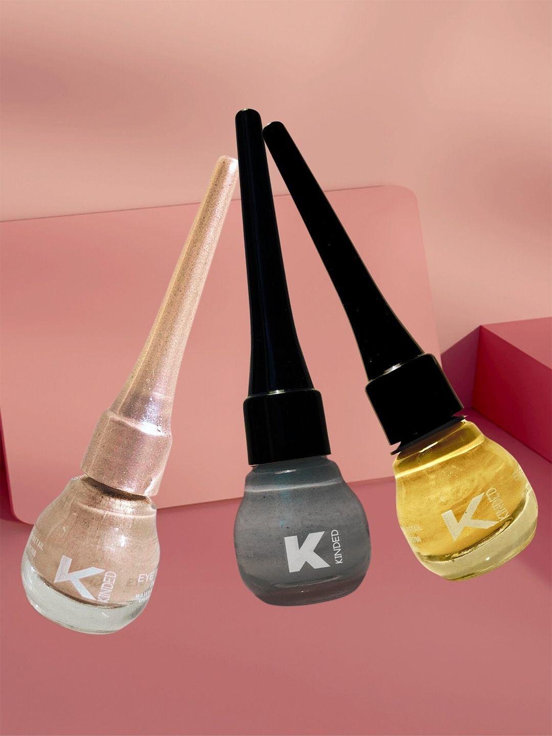 kinded 3-pcs long lasting eyeliner - 5ml each - golden glaze-greyish silver & pink pearl