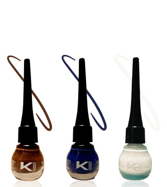 kinded liquid eye liner chocolate brown, royal blue & white pearl combo
