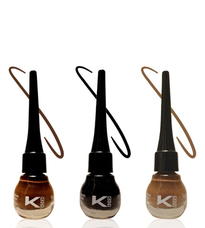 kinded liquid eye liner midnight black, chocolate brown & camel brown combo