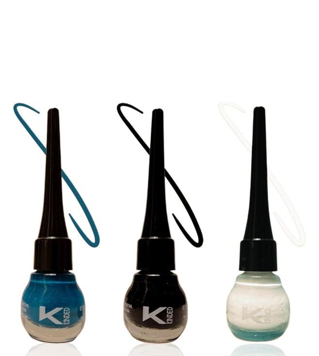 kinded liquid eye liner midnight black, teal green & white pearl combo