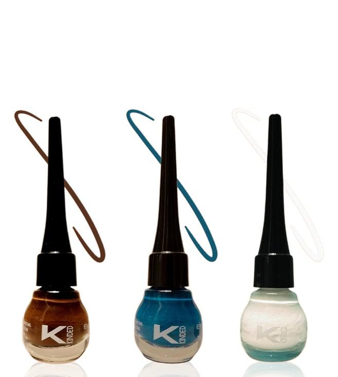 kinded liquid eye liner teal green, chocolate brown & white pearl combo