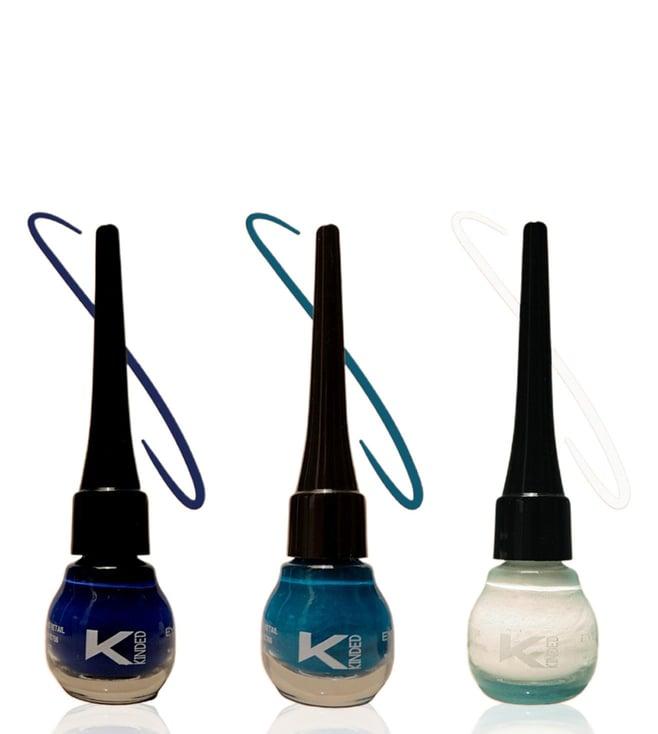 kinded liquid eye liner teal green, royal blue & white pearl combo