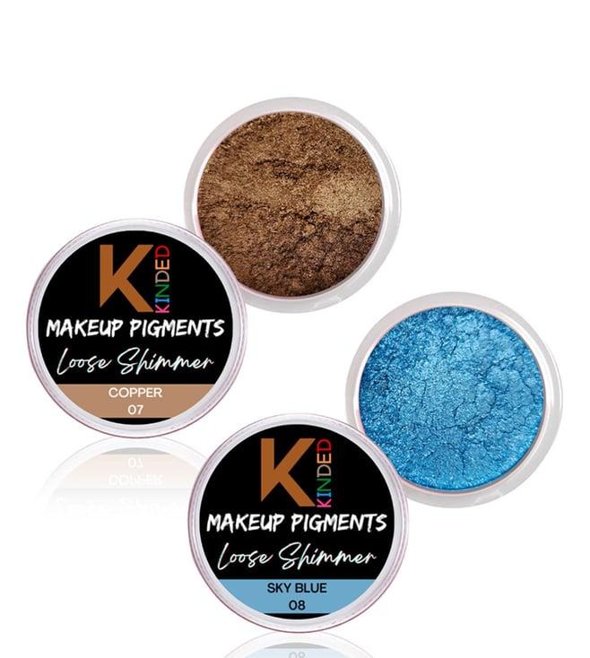 kinded makeup pigments loose shimmer powder eyeshadow 07 copper & 08 sky blue combo