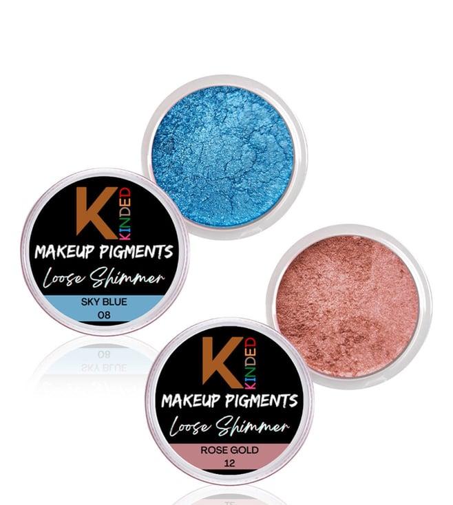 kinded makeup pigments loose shimmer powder eyeshadow 08 sky blue & 12 rose gold combo