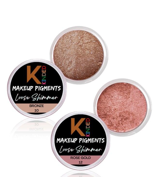 kinded makeup pigments loose shimmer powder eyeshadow 10 bronze & 12 rose gold combo