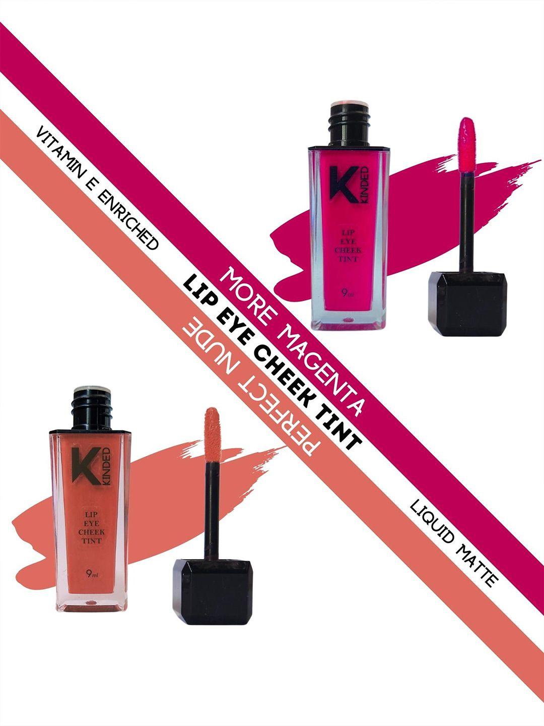kinded set of 2 lip eye cheek tint with vitamin e - more magenta 02 & perfect nude 10