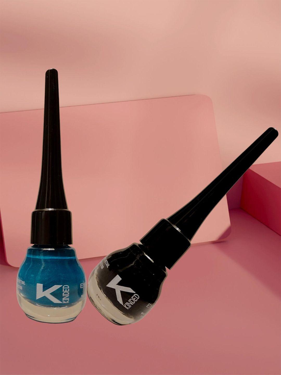 kinded set of 2 matte long lasting liquid eye liner 5ml each - midnight black & teal green