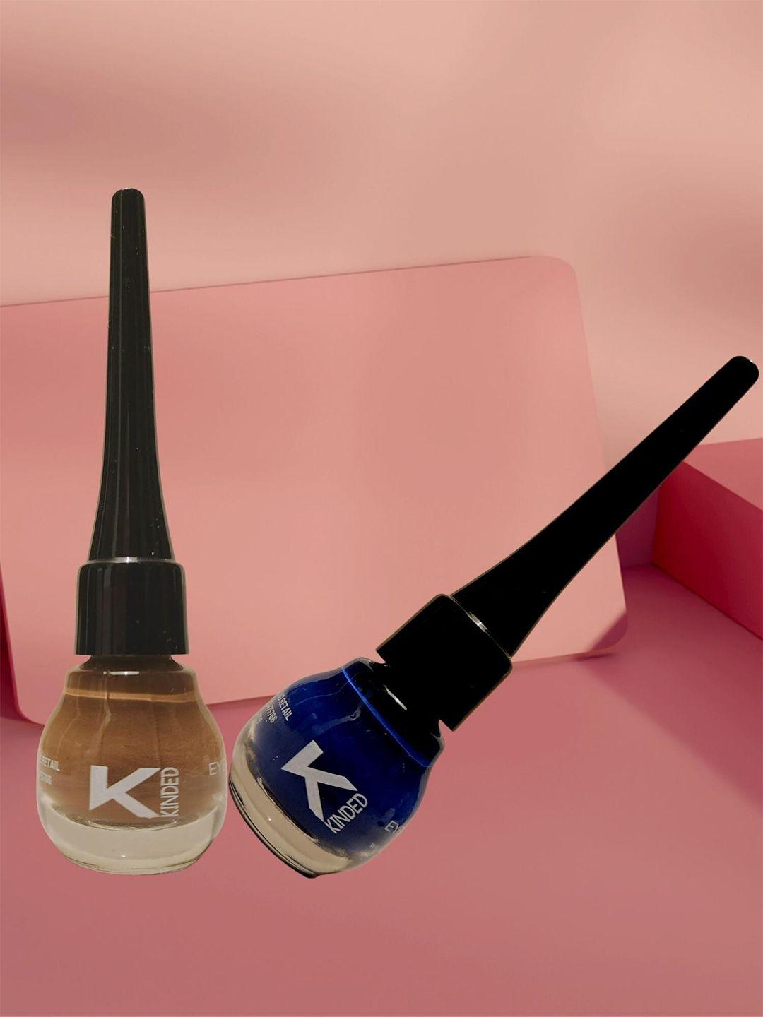 kinded set of 2 matte long lasting liquid eye liner 5ml each - royal blue & camel brown