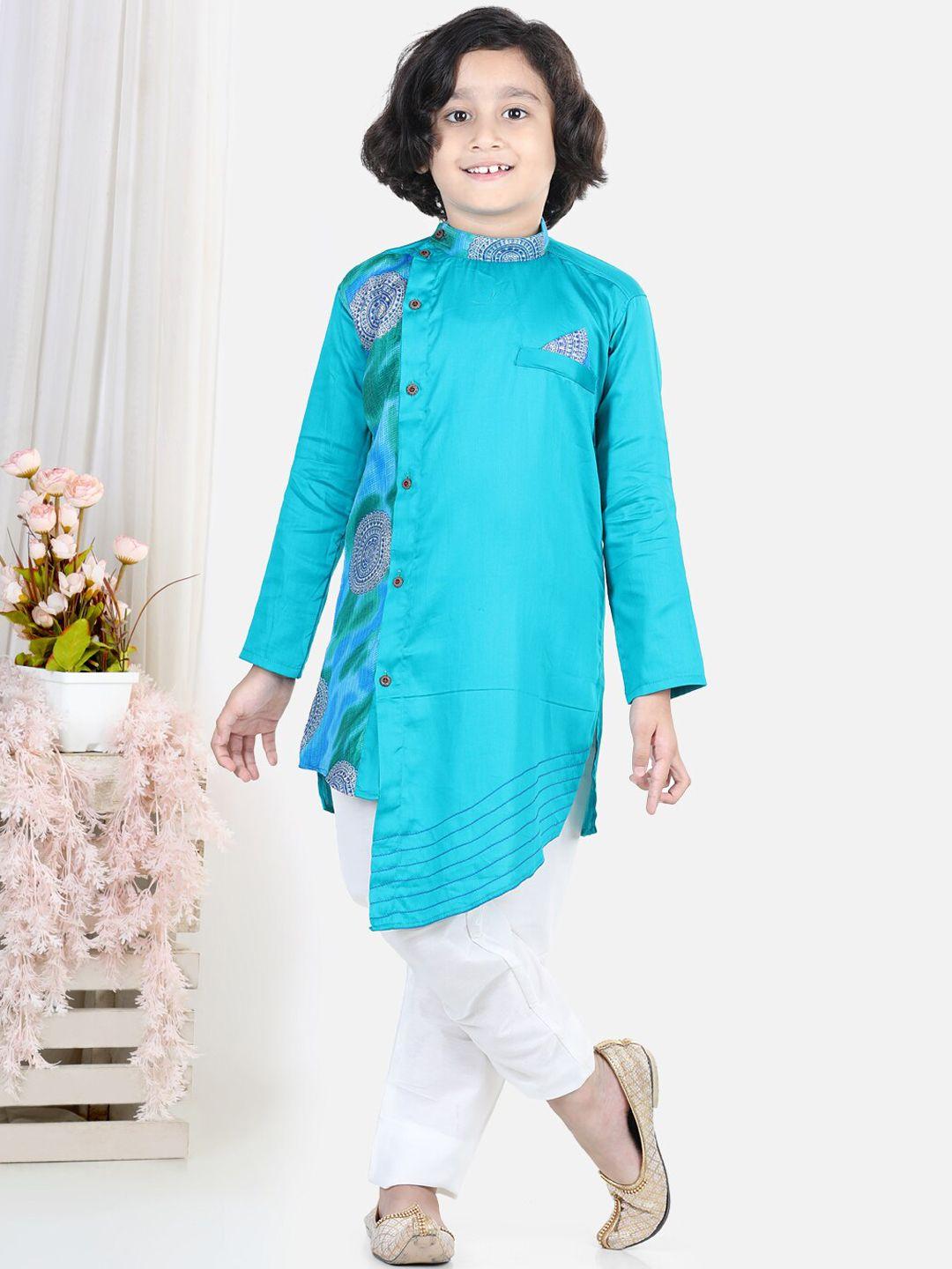 kinder kids boys angrakha pure cotton kurta with churidar