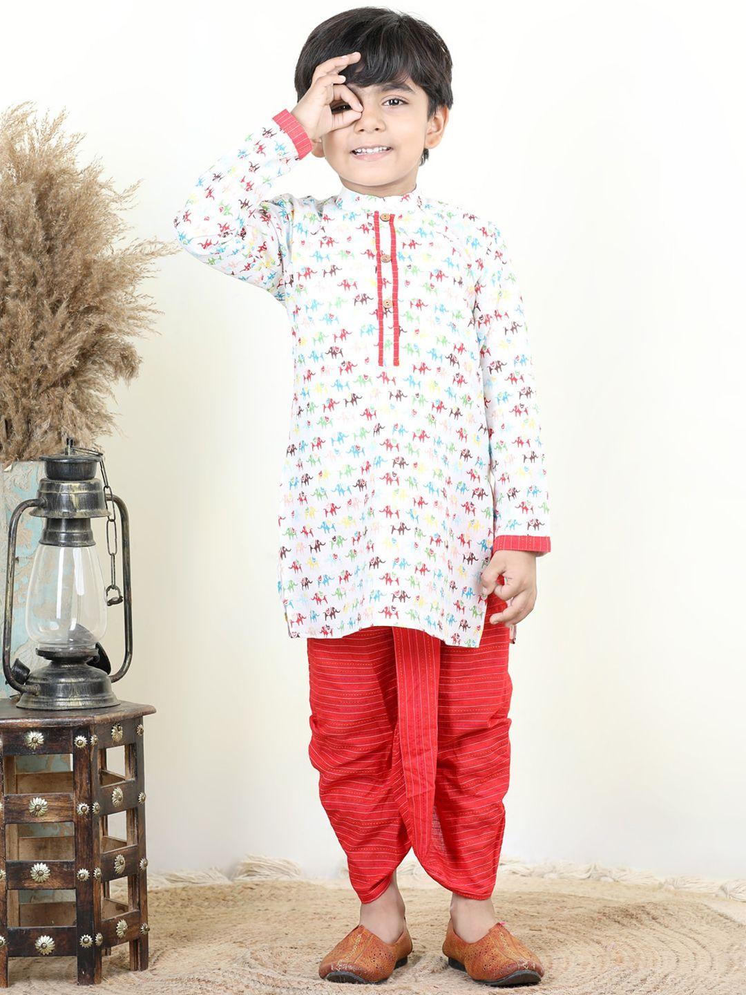 kinder kids boys animal printed regular pure cotton kurta with dhoti pants