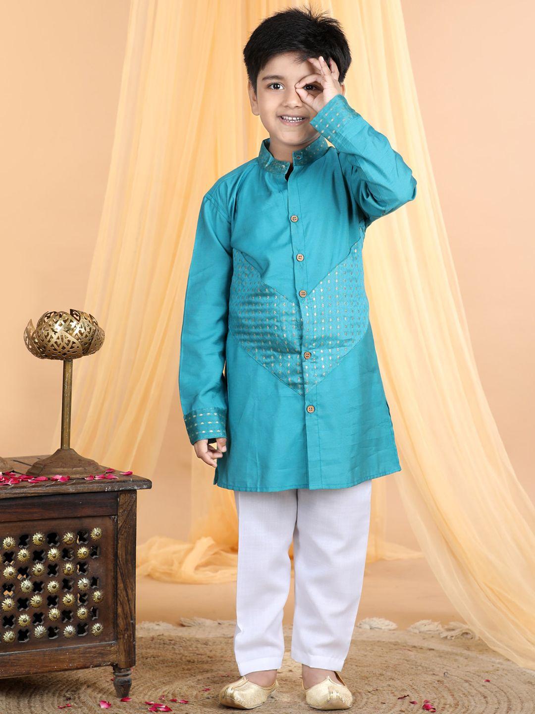 kinder kids boys blue regular pure cotton kurta with pyjamas