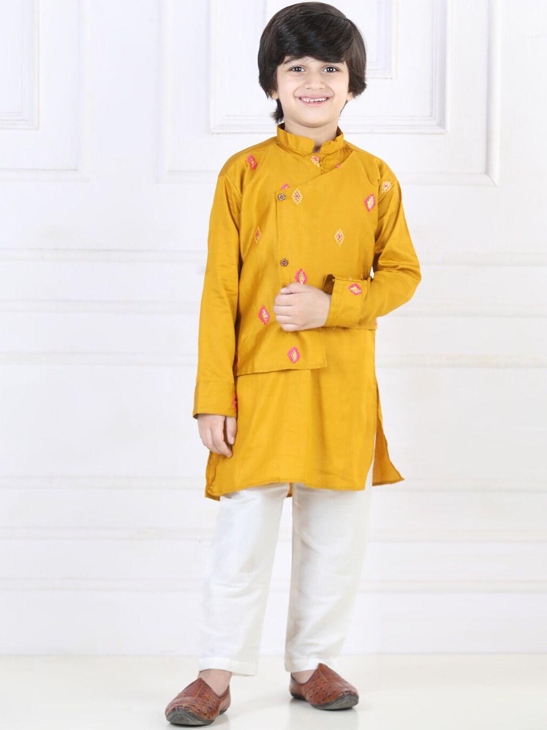 kinder kids boys embroidered mandarin collar pure cotton kurta with pyjamas