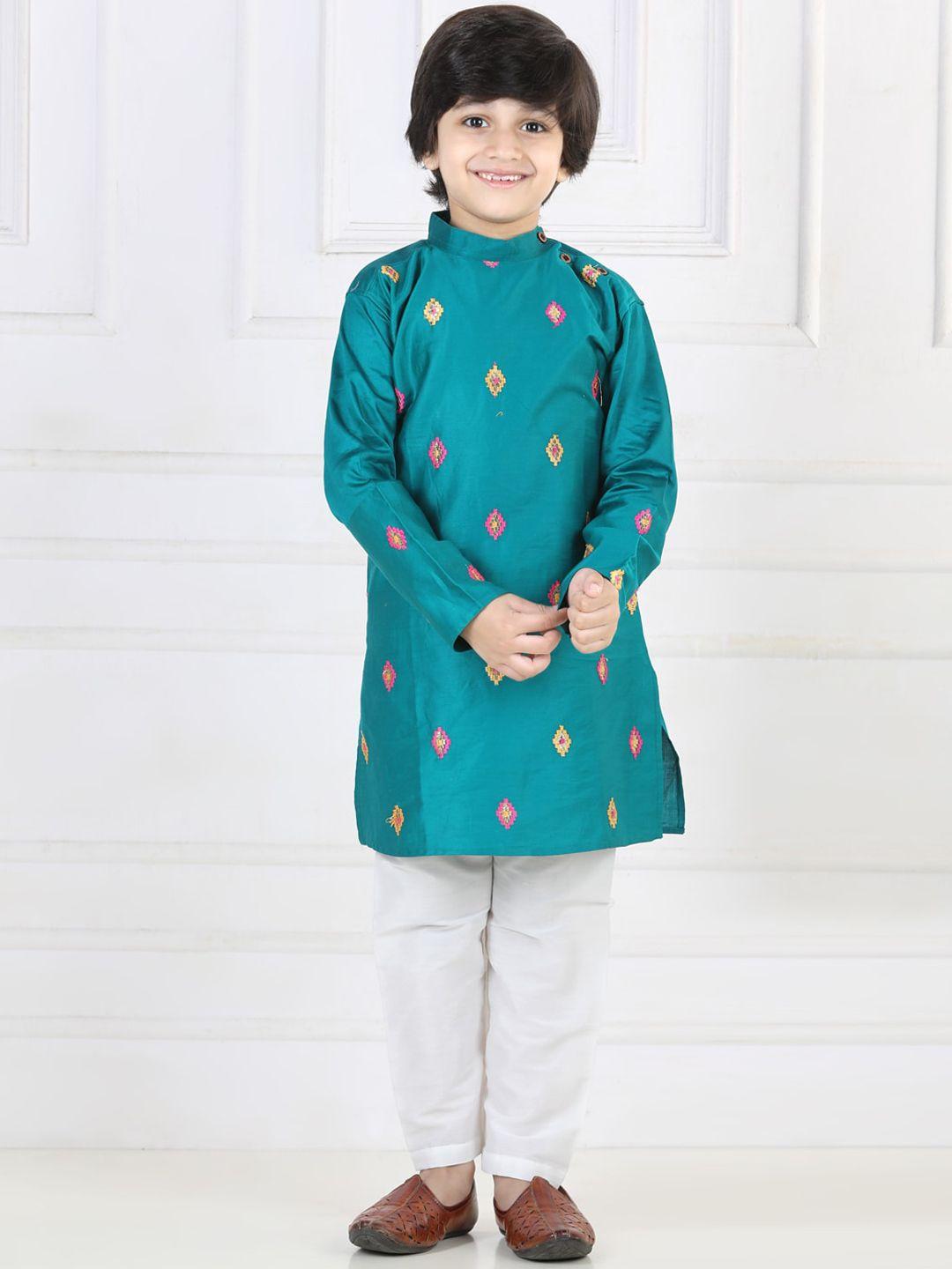 kinder kids boys embroidered pure cotton kurta with pyjamas