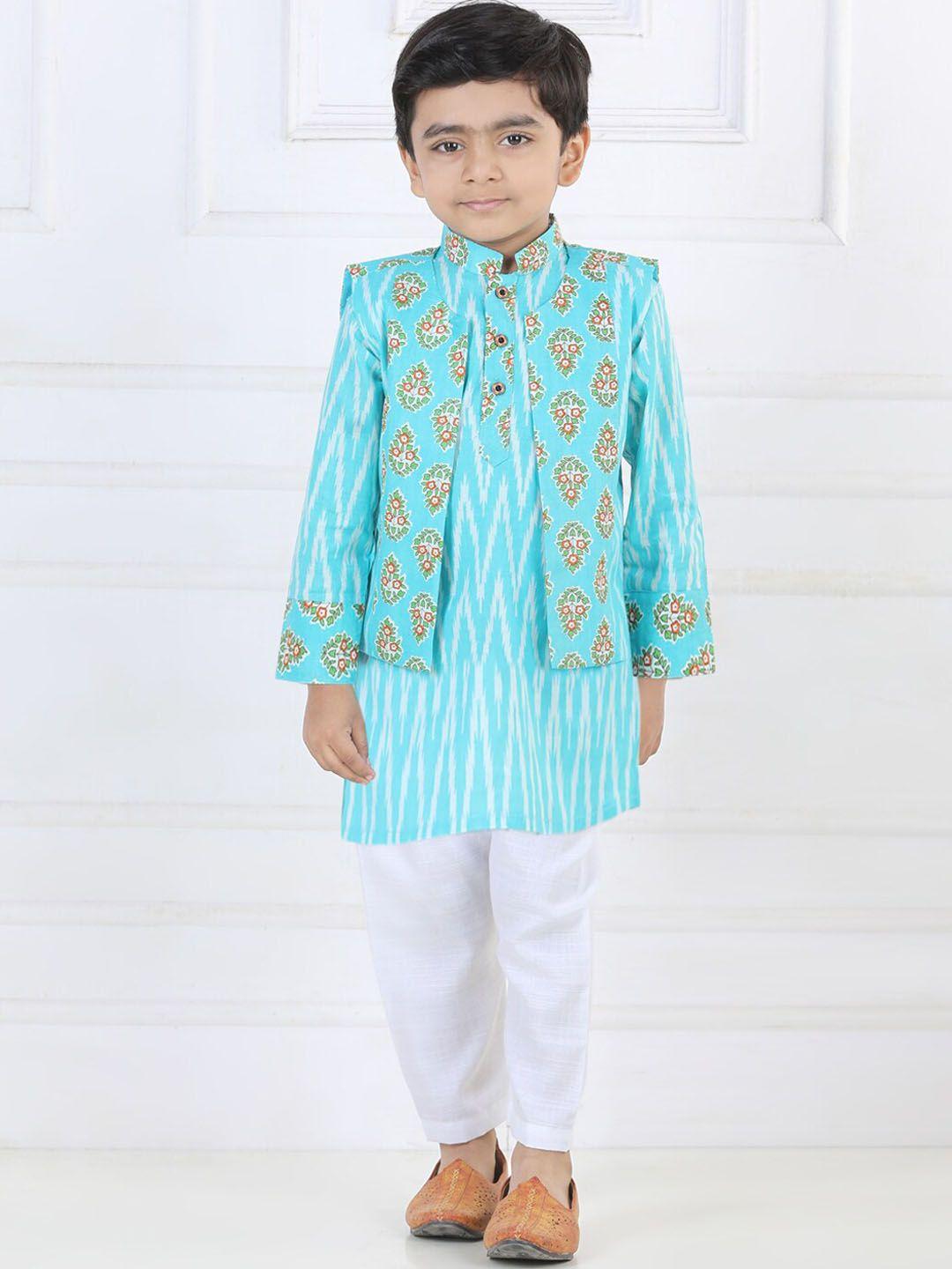 kinder kids boys ethnic motifs printed pure cotton kurta & pyjamas with printed jacket
