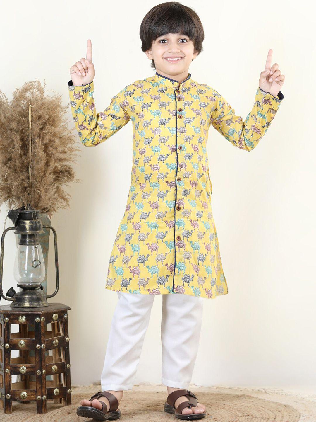 kinder kids boys ethnic motifs printed pure cotton kurta with pyjamas