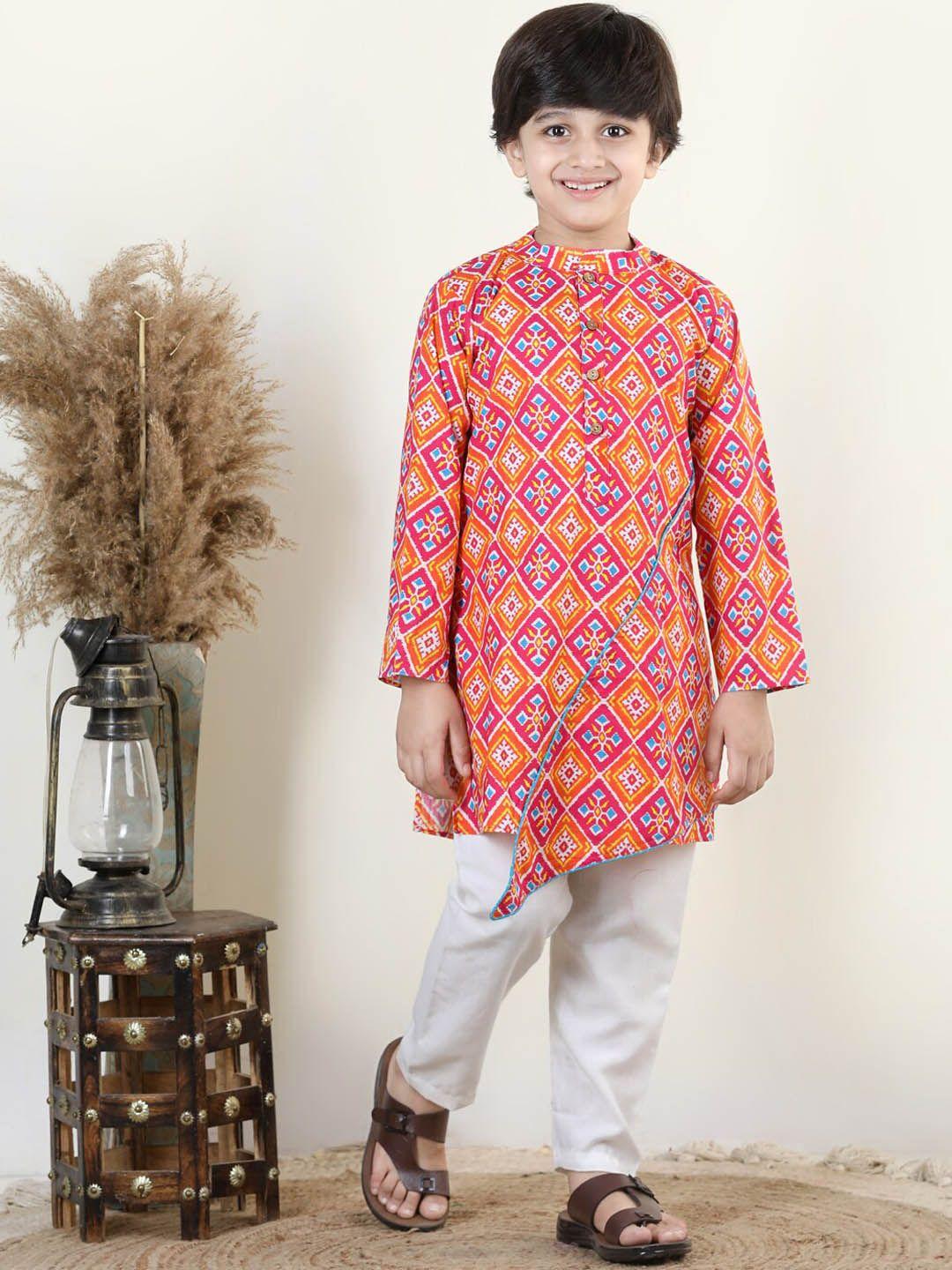 kinder kids boys ethnic motifs printed regular pure cotton kurta with pyjamas
