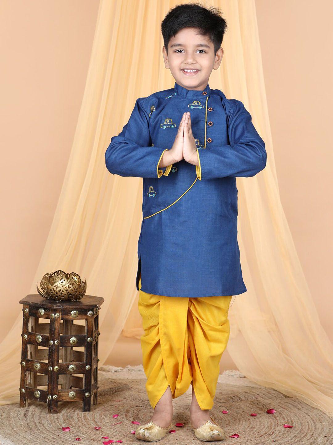 kinder kids boys ethnic motifs yoke design regular pure cotton kurta with dhoti pants
