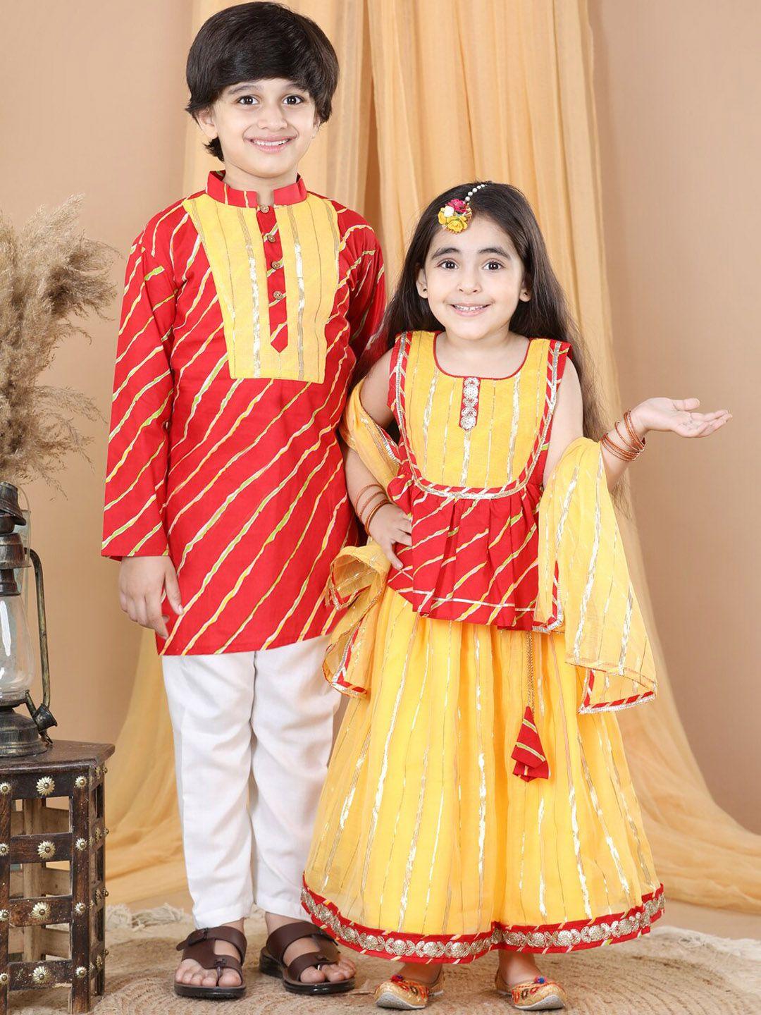 kinder kids boys leheriya printed pure cotton kurta with pyjamas