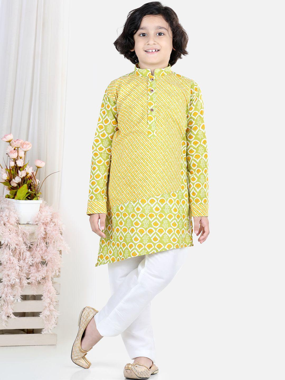 kinder kids boys printed pure cotton kurta with pyjamas