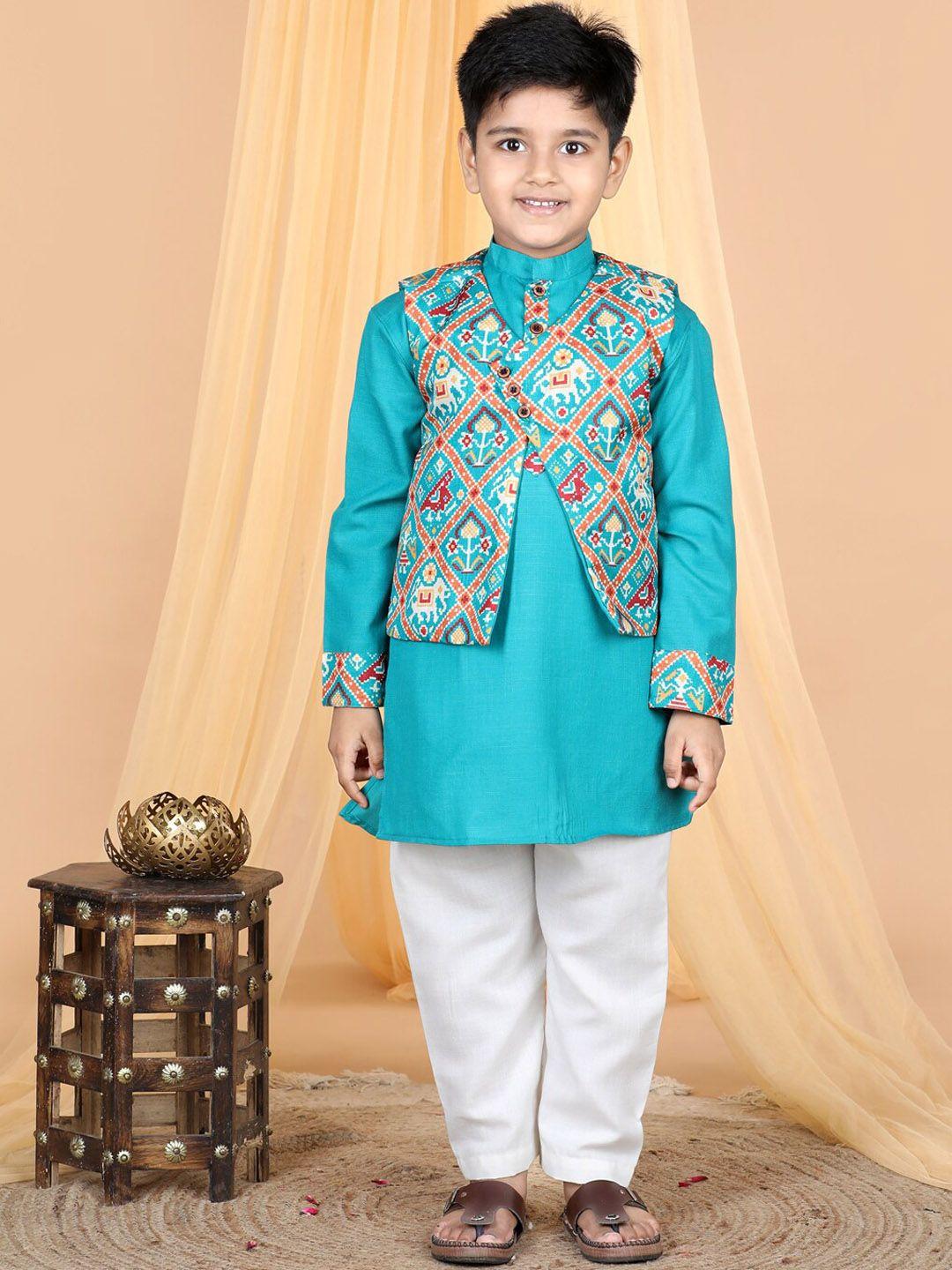 kinder kids boys regular pure cotton kurta with trousers & jacket