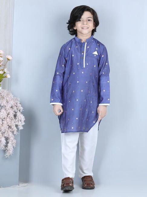 kinder kids purple & white printed full sleeves kurta with pyjamas