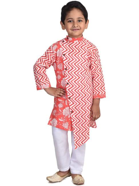 kinder kids red & white striped full sleeves kurta with pyjamas