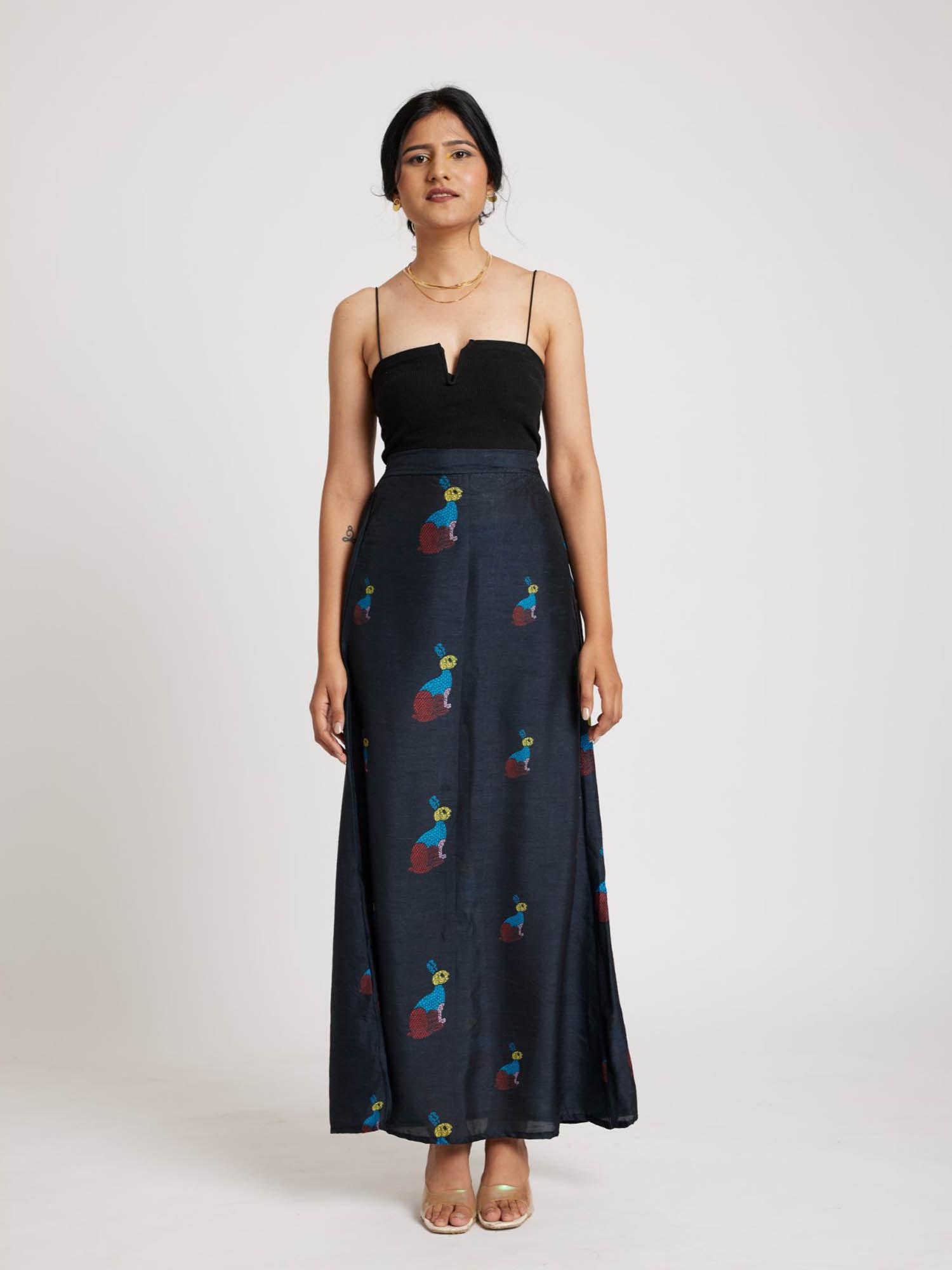 king of the night dark blue long skirt