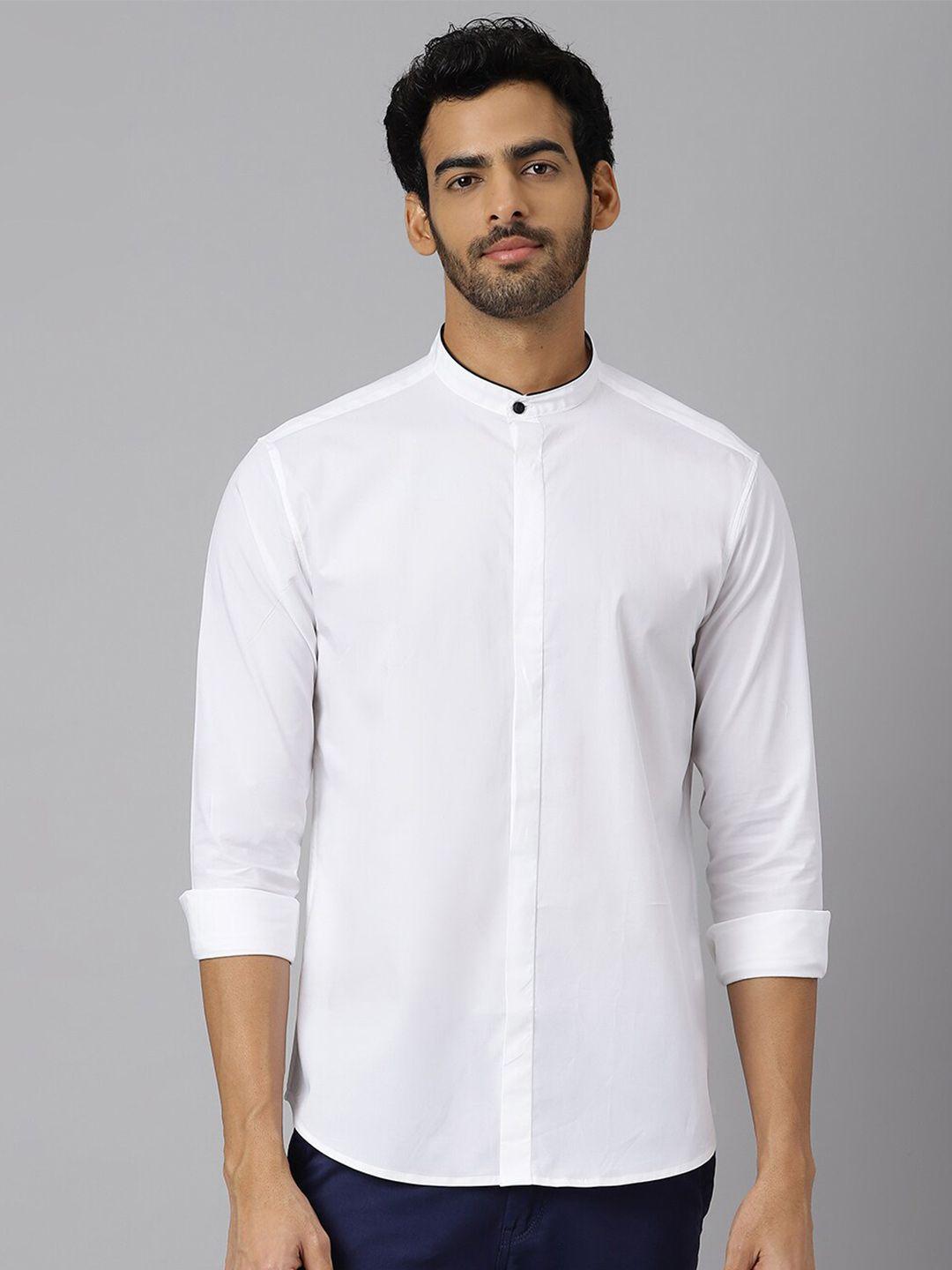 kingdom of white band collar casual cotton shirt