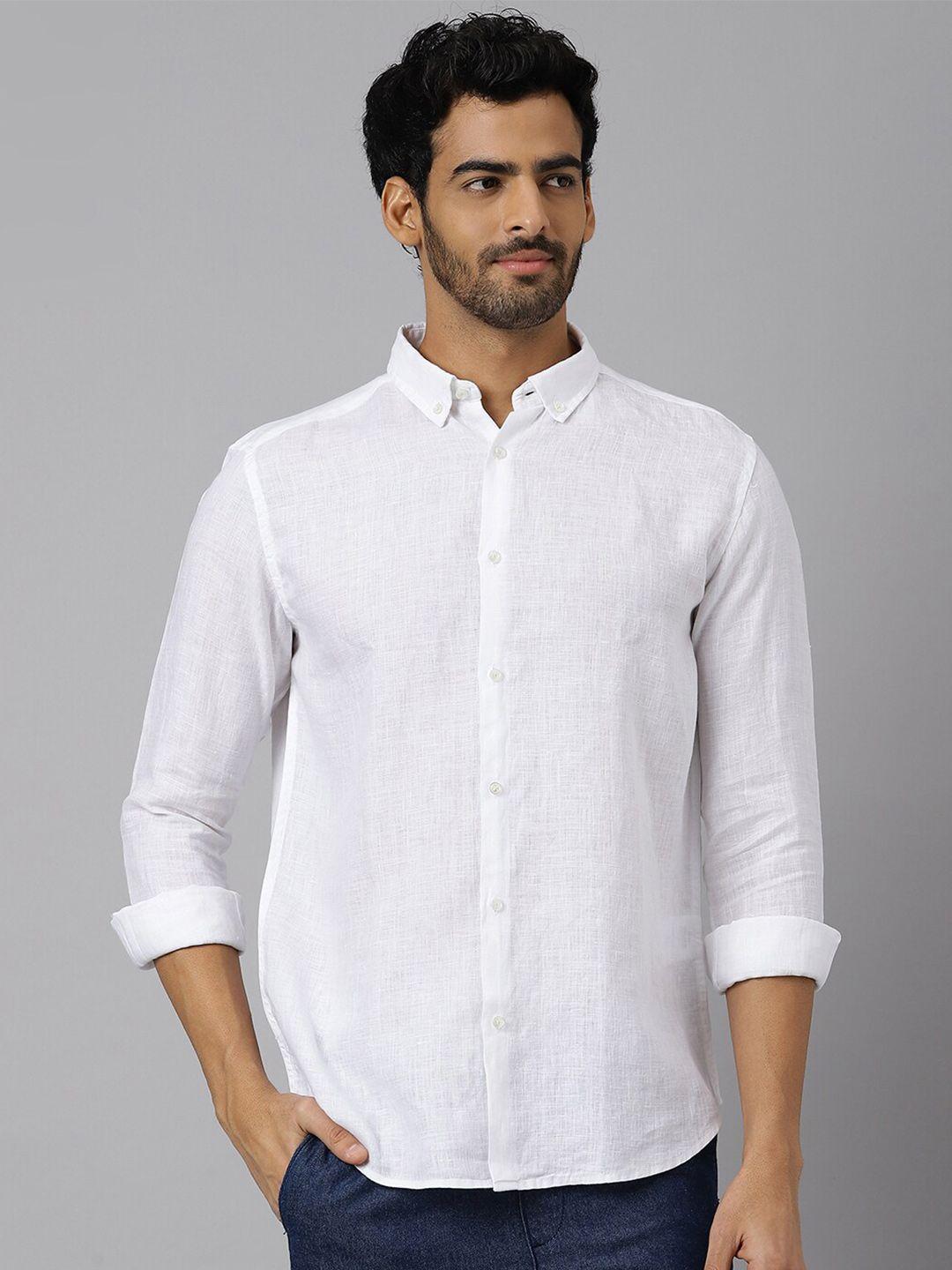 kingdom of white button-down collar casual linen shirt