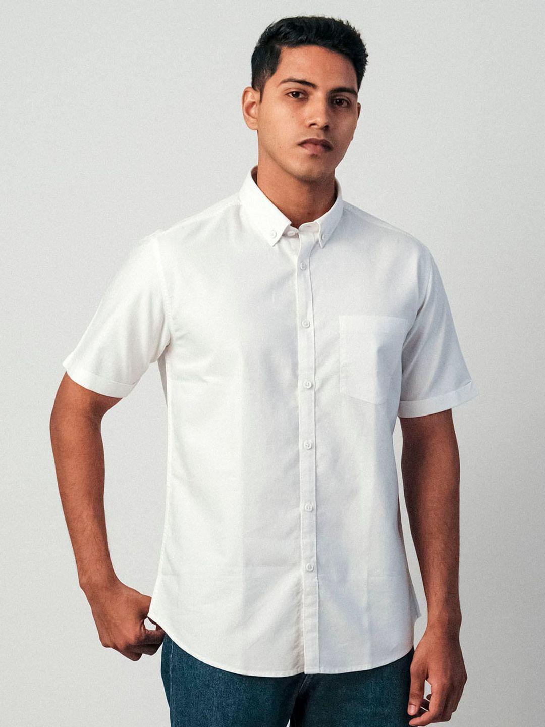 kingdom of white button down collar cotton casual shirt