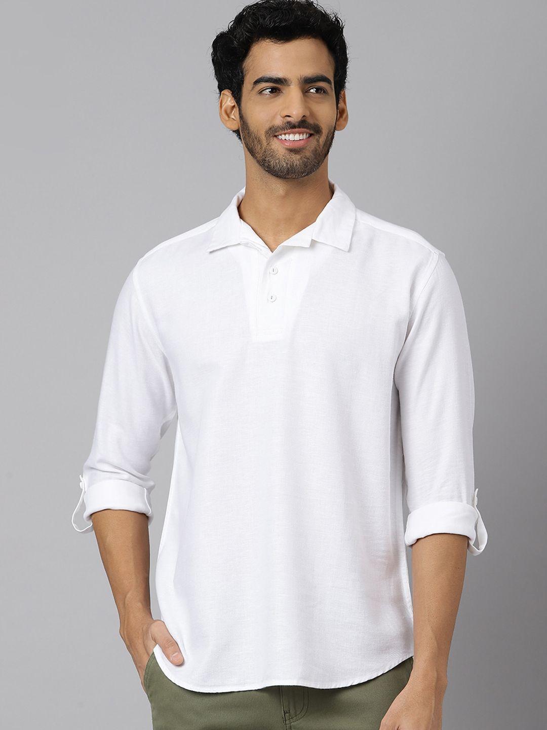 kingdom of white opaque cotton linen casual shirt