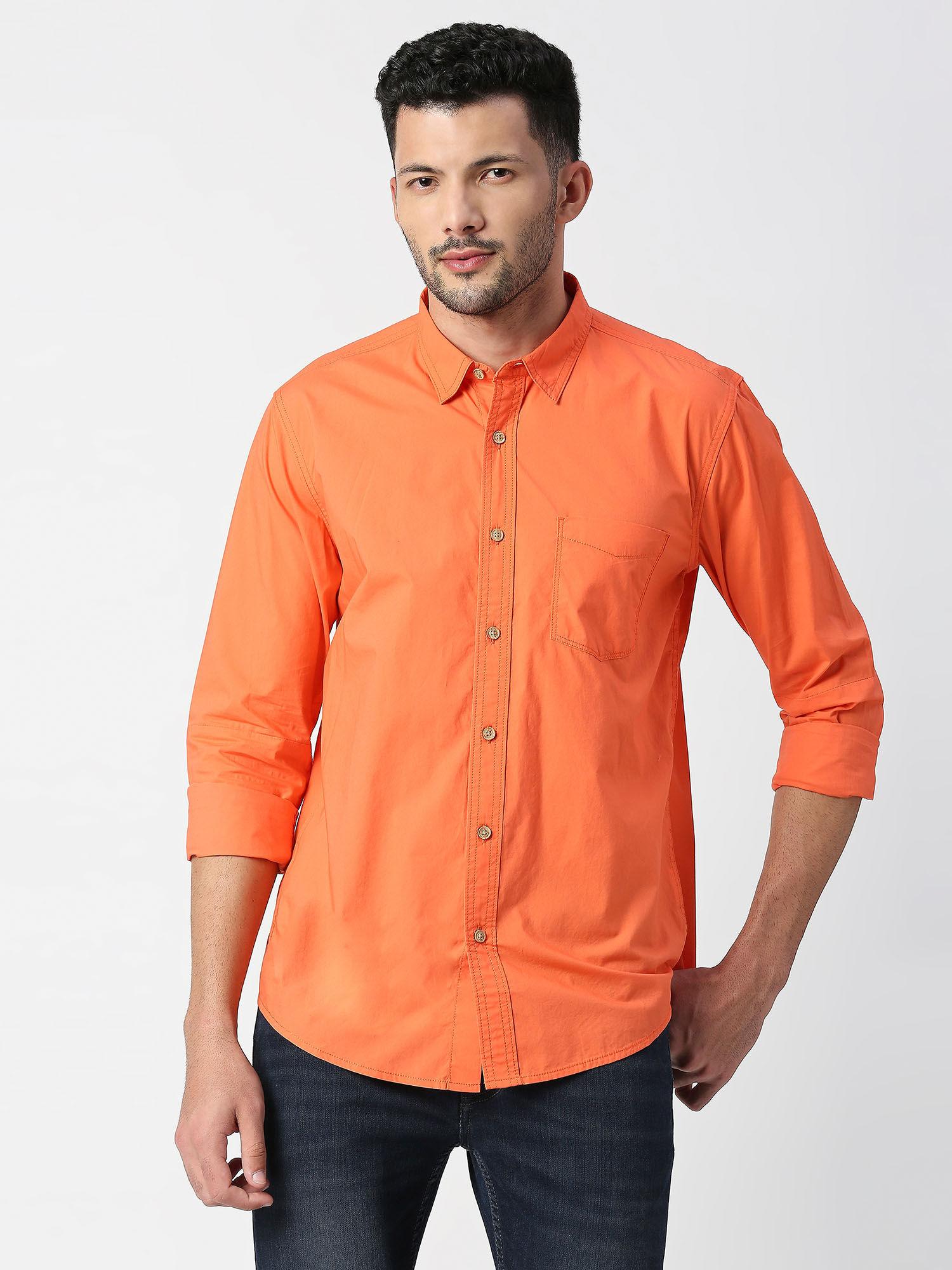 kingz full sleeves orange premium poplin casual shirt
