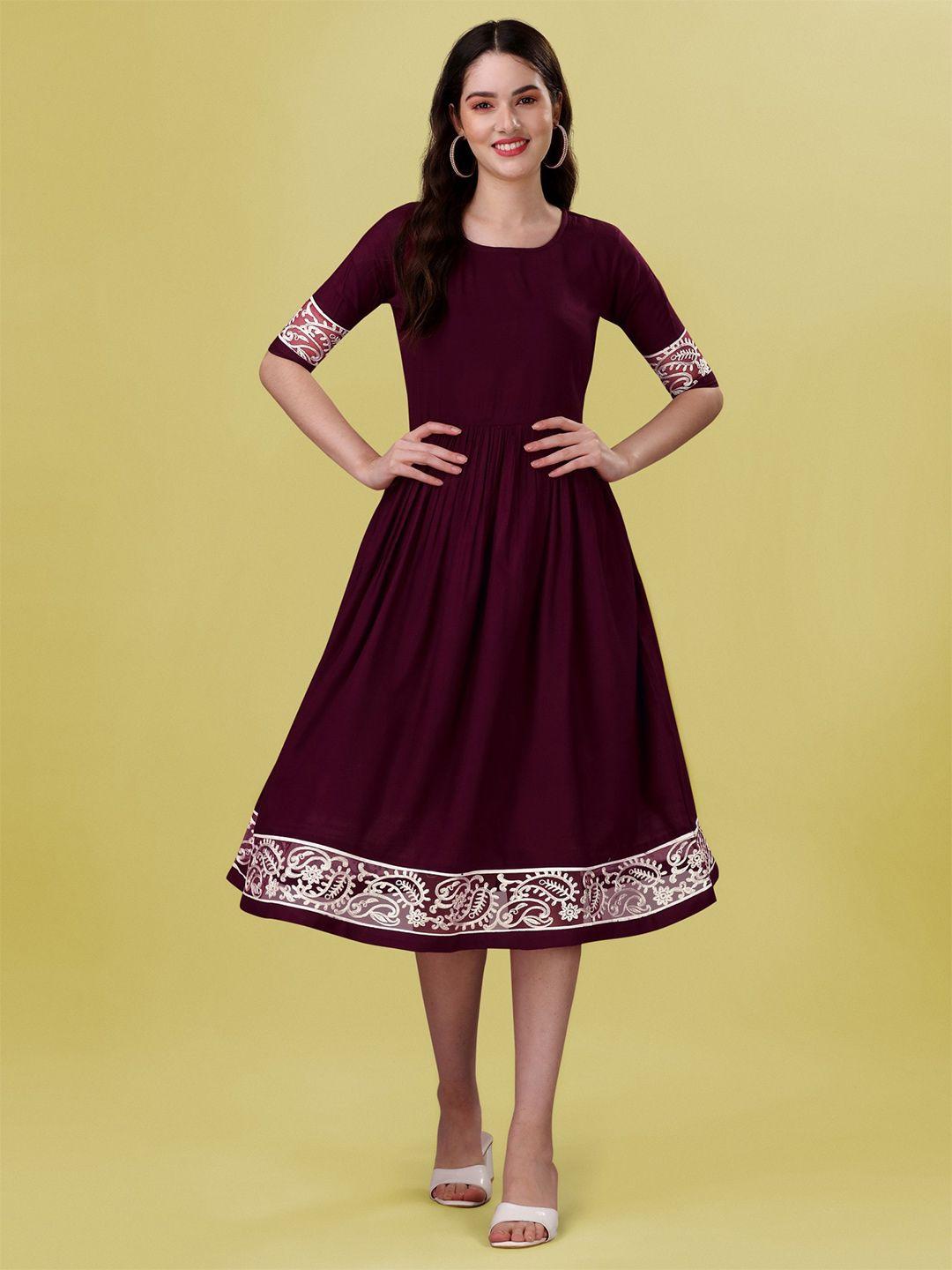kinjo embroidered detail fit and flare midi dress