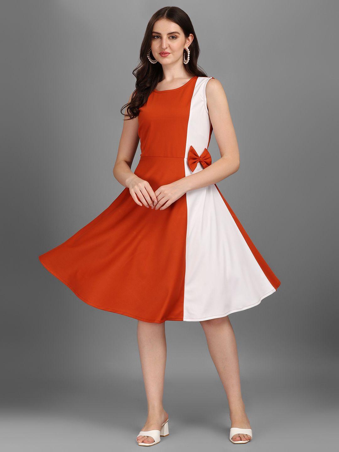 kinjo rust orange & white colourblocked dress
