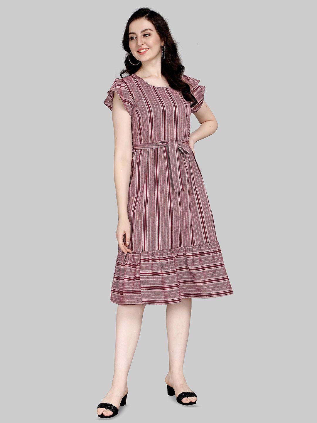 kinjo striped cap sleeves belted cotton a-line dress