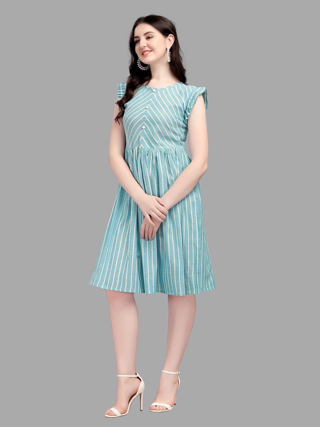 kinjo turquoise blue printed cotton striped dress