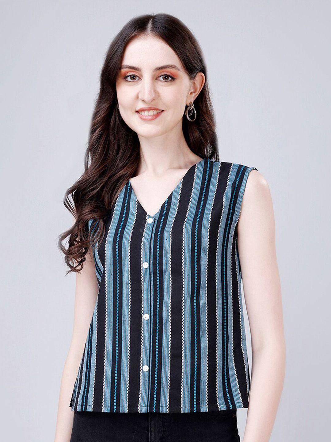 kinjo vertical stripes v-neck cotton regular top
