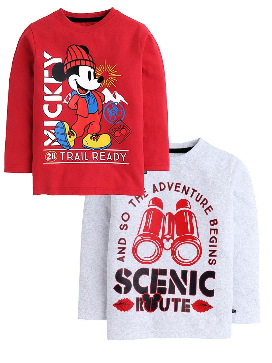kinsey boys pack of 2 red & white mickey mouse printed cotton t-shirt