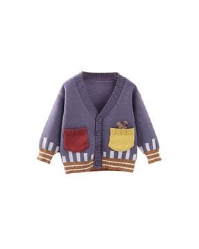 kintted v-neck cardigan with patch pockets