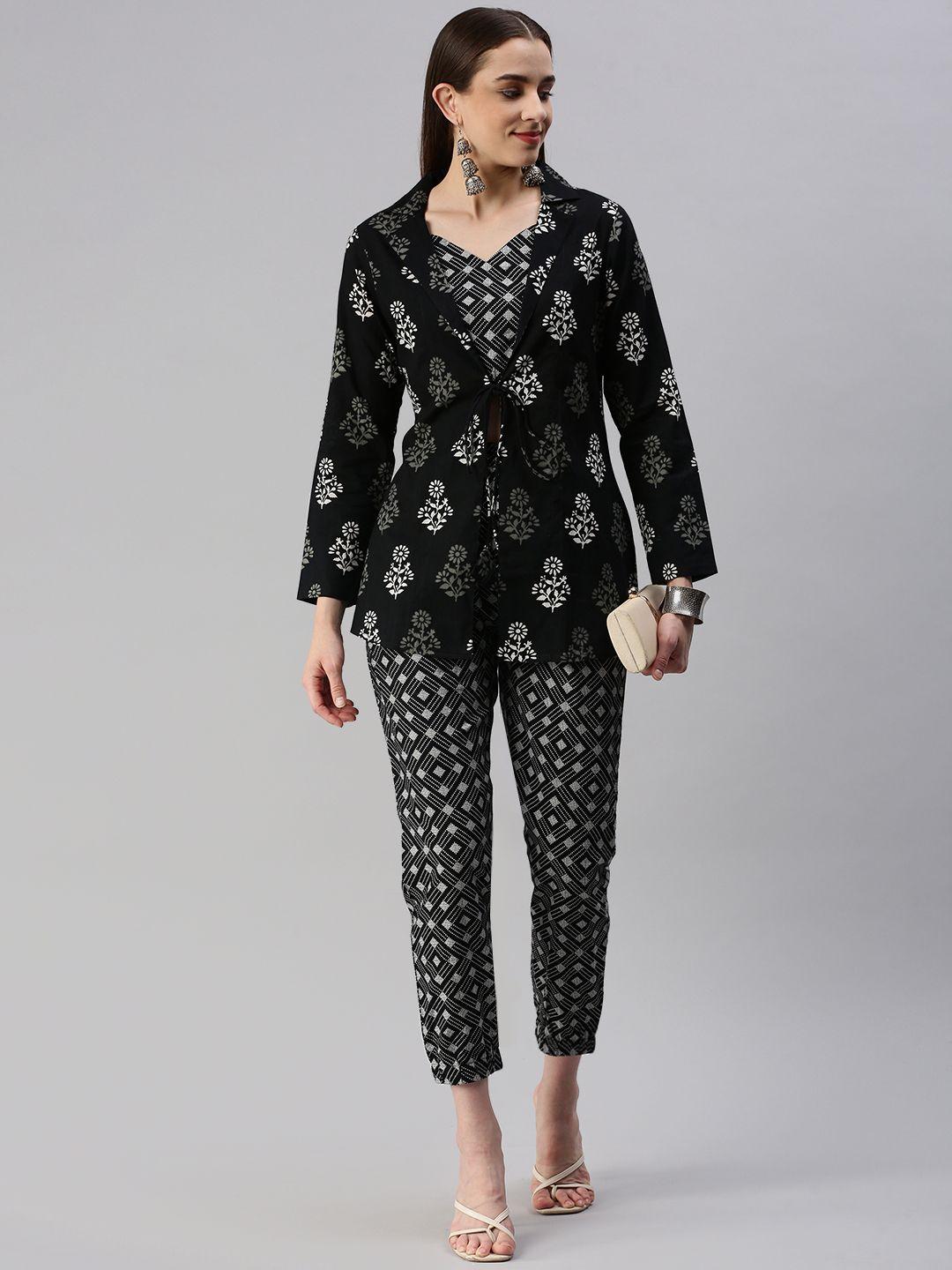 kipek women printed top with trousers & with jacket