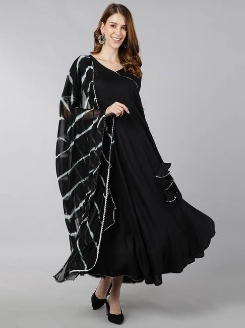 kipek black anarkali kurta with dupatta