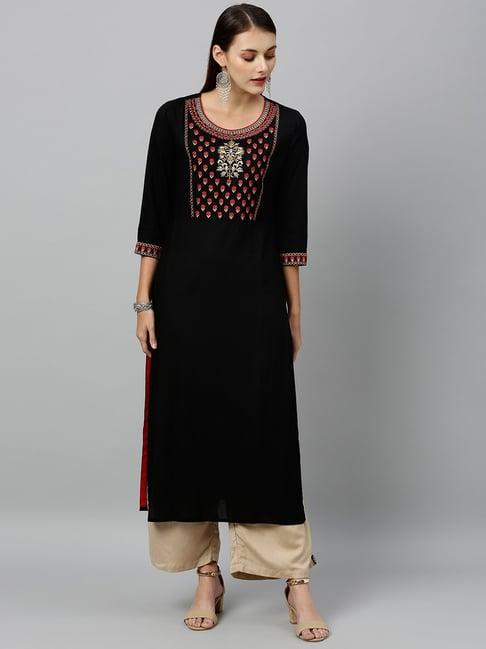 kipek black rayon embroidered kurta