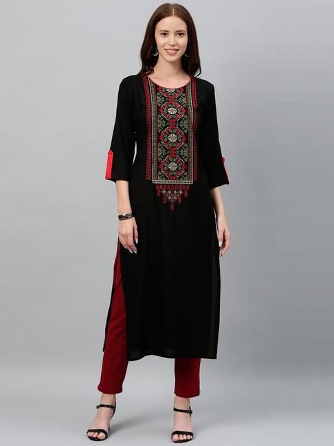 kipek black rayon solid kurta