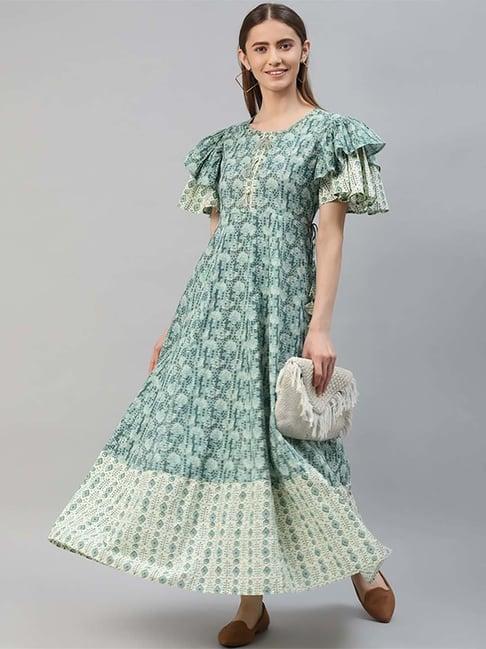 kipek blue cotton printed maxi dress
